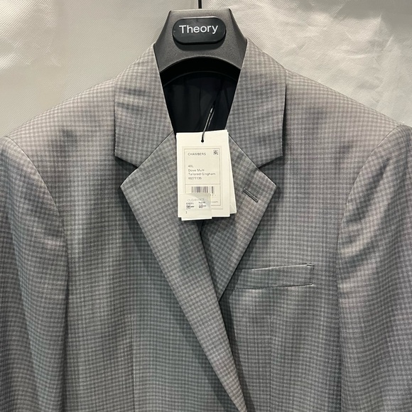 NWT Theory Chambers Blazer Tailored Gingham Dove Multi 40L Grey Suit Jacket - Picture 1 of 8